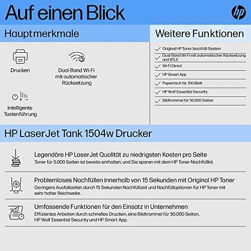 Hewlett Packard (HP) HP LaserJet Tank 1504w Spausdintuvas - A4 Mono lazerinis, Print, Wifi, 23ppm, 250-2500 pages per mėnesį (pakeičia Neverstop)