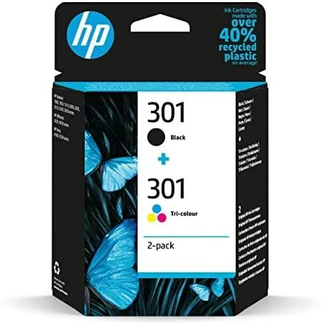 Hewlett Packard (HP) HP 301 2 juodų/trijų spalvų rašalo kasečių pakuotė, 190/165 puslapių, skirtos Deskjet 1510, 3055A, Officejet 2622