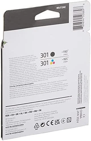 Hewlett Packard (HP) HP 301 2 juodų/trijų spalvų rašalo kasečių pakuotė, 190/165 puslapių, skirtos Deskjet 1510, 3055A, Officejet 2622