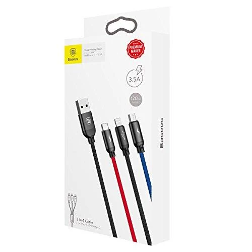 Kabelis Baseus USB2.0 A kištukas ir 3 kištukai (USB C, micro USB, lightning)