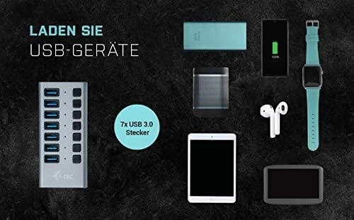I-tec U3CHARGEHUB7 mobiliojo įrenginio kroviklis Vidaus Pilka