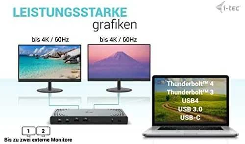 I-TEC dokavimo stotelės 4K dviejų monitorių pajungimo schema