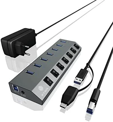 Icy Box RaidSonic ICYBOX IB-HUB1701-C3 7 prievadų šakotuvas su USB 3.0 Type-C ir Type-A sąsaja bei BC 1.2 palaikymu