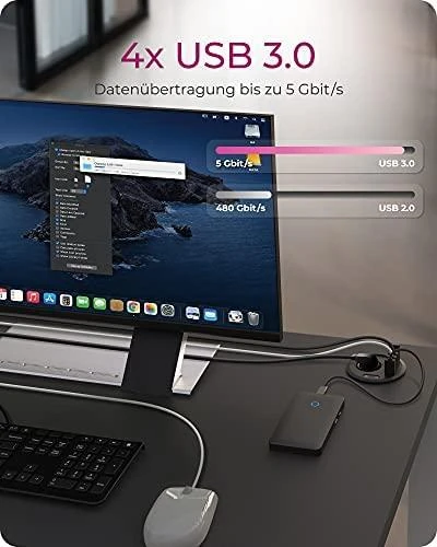 ICY BOX stalo stebulė 4x USB 3.0 Type-A su garso įvestimi/išvestimi ir Schuko Socket CEE 7/3 skersmens 80 mm Juodas