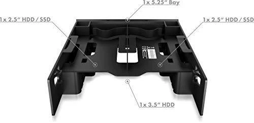 Icy Box IB-5251 Tvirtinimo rėmas 2x2,5" + 1x3,5" HDD/SSD diskams 1x5,25" nišoje, su priekiniu skydeliu, juodas