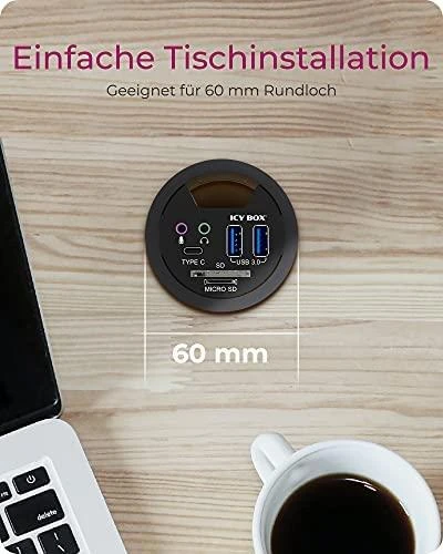 ICYBOX IB-HUB1404A Icy Box Desk Hub 2x USB 3.0, 1x USB 3.0 Type-C, garso įvestis / išvestis, SD skaitytuvas
