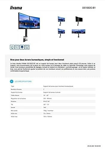 iiyama DS1002C-B1 stalinis plokščiųjų ekranų laikiklis 76,2 cm (30") Gnybtas Juoda