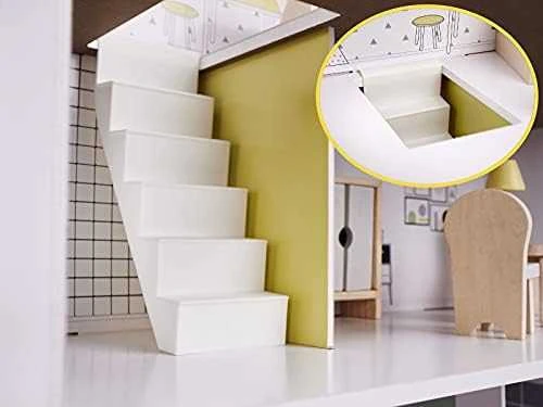 KIK MDF medinis lėlių namelis + baldai 70cm rožinis LED