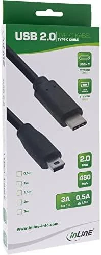 Kabelis USB InLine USB-C - miniUSB 1 m Juodas (35751)