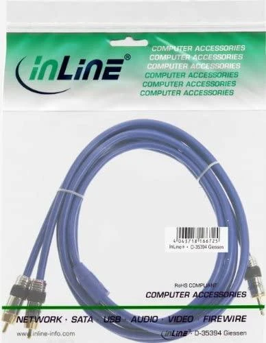 Kabelis InLine Jack 3,5 mm - RCA (Cinch) x2 1m mėlyna (89931P)