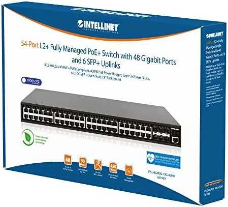 Šakotuvas Switch Intellinet 54-Port L2 /L3 Lite Zarządzany PoE 48x Gigabit 6x 10G SFP Uplink 450W (561969)