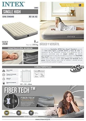 Pripučiamas čiužinys INTEX DURA-BEAM Deluxe Vienvietis (pilnas) 137x191x25cm 64102
