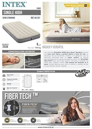 Pripučiamas čiužinys INTEX DURA-BEAM Deluxe Single-high (Twin) 99X191X25cm 64101