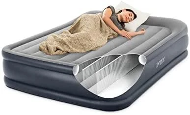 Pripučiamas čiužinys-lova INTEX Queen Deluxe Pillow Rest, Airbed W/Fiber-Tech RP su pompa,152x203x42cm