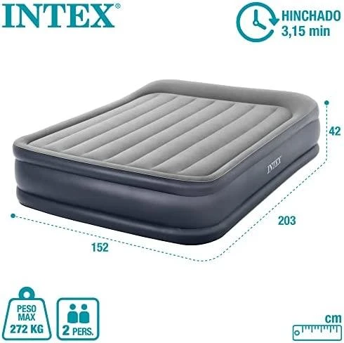 Pripučiamas čiužinys-lova INTEX Queen Deluxe Pillow Rest, Airbed W/Fiber-Tech RP su pompa,152x203x42cm