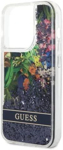 GUESS GUHCP13LLFLSB IPHONE 13 PRO / 13 6.1 "Mėlynas / Mėlynas HARDCASE FLOWER LIQUID GLITTER