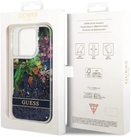 GUESS GUHCP13LLFLSB IPHONE 13 PRO / 13 6.1 "Mėlynas / Mėlynas HARDCASE FLOWER LIQUID GLITTER