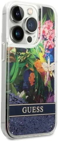 GUESS GUHCP13LLFLSB IPHONE 13 PRO / 13 6.1 "Mėlynas / Mėlynas HARDCASE FLOWER LIQUID GLITTER