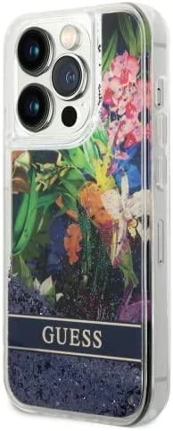 GUESS GUHCP13LLFLSB IPHONE 13 PRO / 13 6.1 "Mėlynas / Mėlynas HARDCASE FLOWER LIQUID GLITTER