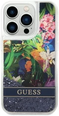 GUESS GUHCP13LLFLSB IPHONE 13 PRO / 13 6.1 "Mėlynas / Mėlynas HARDCASE FLOWER LIQUID GLITTER