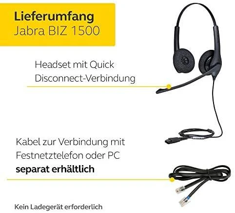 Jabra Biz 1500 Duo QD - Ausinės - su lankeliu ant galvos - Office/Call center - Juodas - Dvipusės - 0.95 m