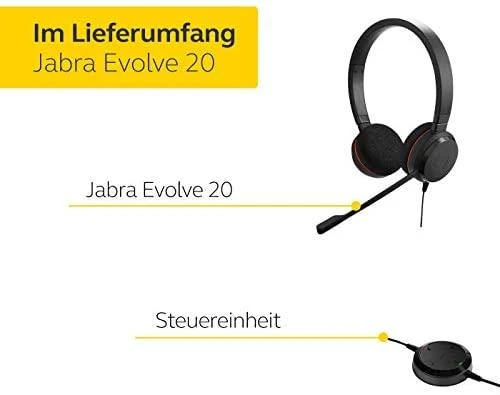 Ausinės JABRA EVOLVE 20 UC Stereo USB su lankeliu ant galvos triukšmo slopinimas USB jungtis su užtildymo mygtuku ir garsumo valdymu ant laido