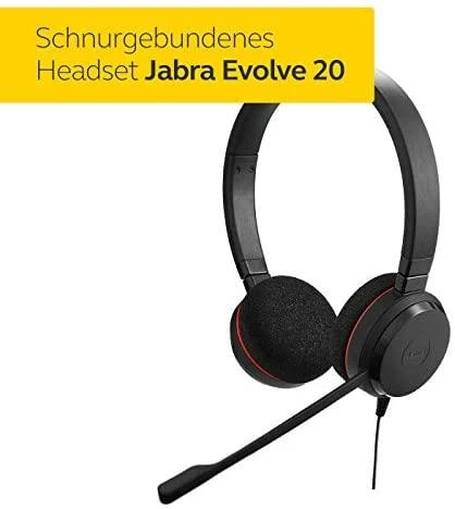 Ausinės JABRA EVOLVE 20 UC Stereo USB su lankeliu ant galvos triukšmo slopinimas USB jungtis su užtildymo mygtuku ir garsumo valdymu ant laido