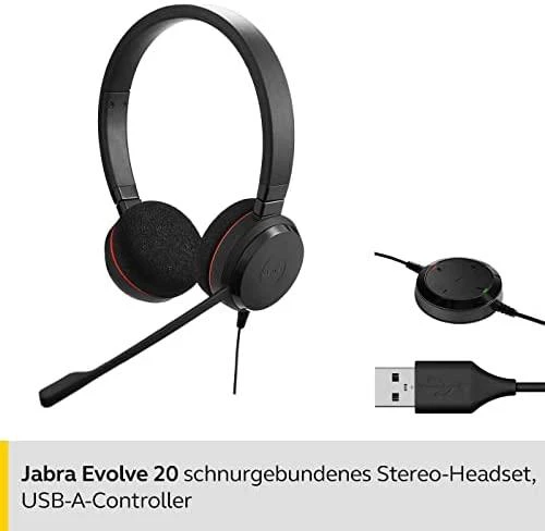 Ausinės JABRA EVOLVE 20 UC Stereo USB su lankeliu ant galvos triukšmo slopinimas USB jungtis su užtildymo mygtuku ir garsumo valdymu ant laido