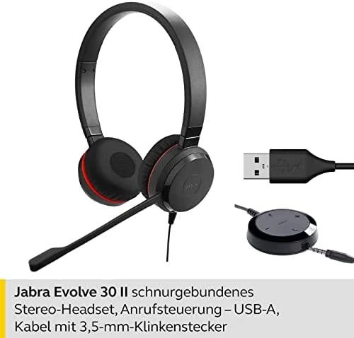 JABRA Evolve 30 II MS stereo Ausinės on-ear su laidu USB 3.5 mm jack Certified skirta Skype skirta Business