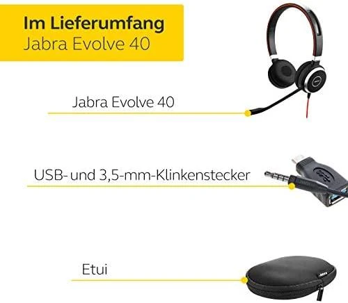 Ausinės Grandstream JABRA EVOLVE 40 MS Stereo USB su lankeliu ant galvos triukšmo slopinimas USB jungtis su užtildymo mygtuku ir garsumo valdymu ant laido