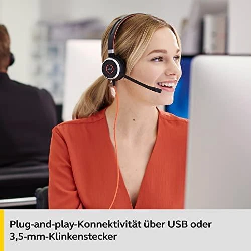 JABRA EVOLVE 40 UC Stereo USB su lankeliu ant galvos triukšmo slopinimas USB jungtis with užtildymo mygtukas ir garsumo valdymu ant laido