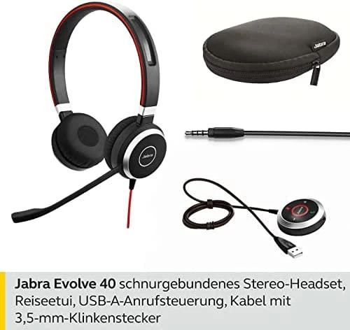 Ausinės Grandstream JABRA EVOLVE 40 MS Stereo USB su lankeliu ant galvos triukšmo slopinimas USB jungtis su užtildymo mygtuku ir garsumo valdymu ant laido