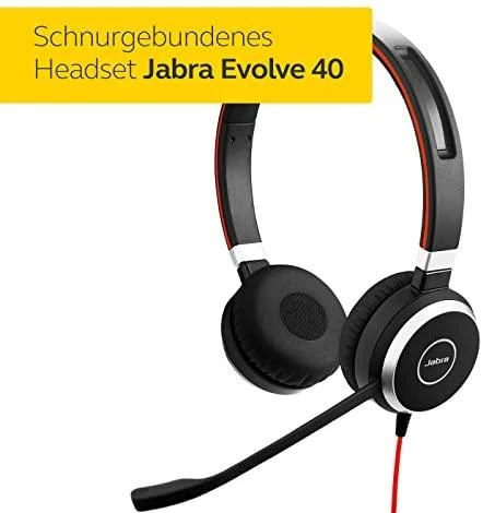 JABRA EVOLVE 40 UC Stereo USB su lankeliu ant galvos triukšmo slopinimas USB jungtis with užtildymo mygtukas ir garsumo valdymu ant laido