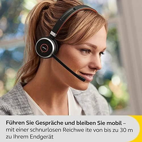 Jabra Evolve 65 SE UC Stereo Belaidės ausinės su mikrofonu, Bluetooth, Charging Stovas