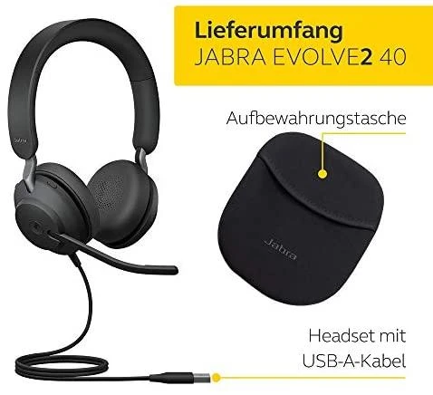 Jabra Evolve2 40 MS Stereo ausinės, Su laidu, Juodos