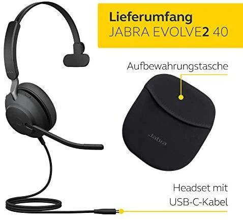 Jabra Evolve2 40 MS Teams Mono Laidinės ausinės, USB-C, Juoda