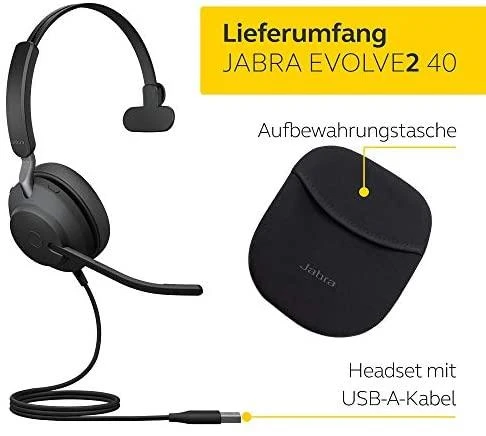 Jabra Evolve2 40 MS Mono USB-A - su laidu ant ausų dedamos ausinės, juodas