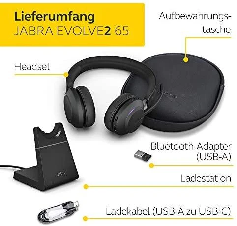 JABRA Evolve2 65 MS Stereo Ausinės on-ear Bluetooth belaidės USB-A noise isolating juodas su charging stand Certified skirta MS Te