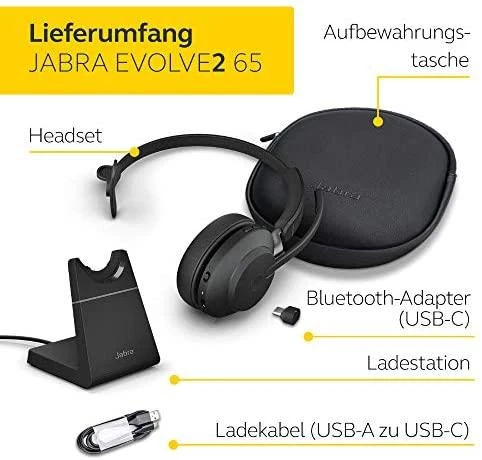 JABRA Evolve2 65 UC Stereo Ausinės on-ear Bluetooth belaidės USB-C noise isolating juodas