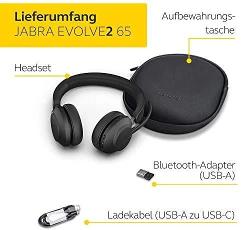 JABRA Evolve2 65 UC Stereo Ausinės on-ear Bluetooth belaidės USB-A noise isolating juodas