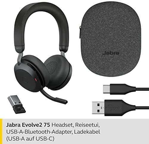 JABRA Evolve2 75 Ausinės on-ear Bluetooth belaidės aktyvus triukšmo slopinimas USB-A noise isolating juodas Optimised skirta UC