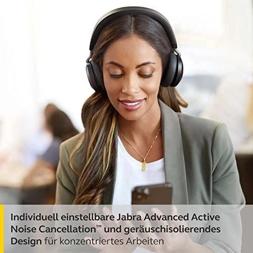 JABRA Evolve2 75 Ausinės on-ear Bluetooth belaidės aktyvus triukšmo slopinimas USB-A noise isolating juodas su charging stand MS Te