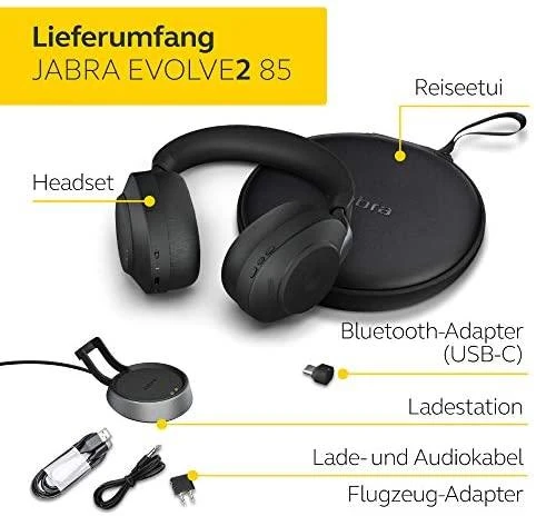 Ausinės Jabra Evolve2 85 MS + Įkrovimo stotelė + Link 380c Juodas