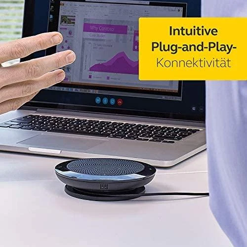 JABRA SPEAK 410 MS garsiakalbis, skirtas UC USB konferencijos sprendimui 360 laipsnių mikrofono prijungimas ir atkūrimas nutildymo ir garsumo mygtukas