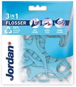 Jordan Flosser 3in1 dantų krapštukai su siūlų ir liežuvio valikliu 50vnt.