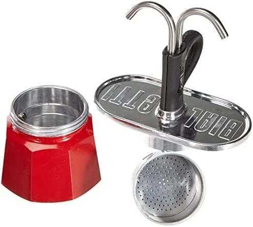 Raudonas Bialetti Mini Express kavinukas, dalys