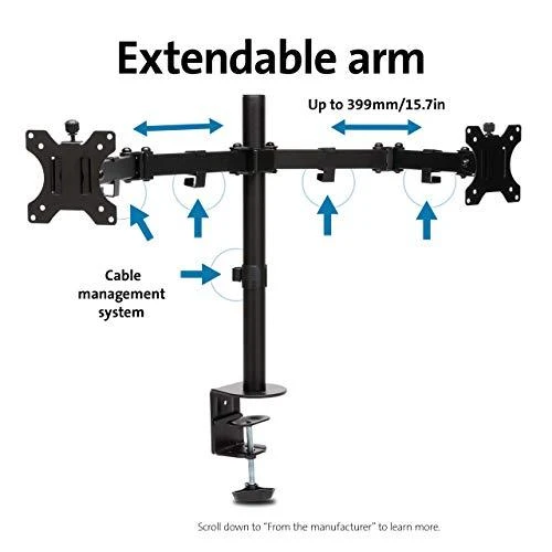Kensington K55409WW SmartFit Ergo Dual Extended Monitorius Arm Monitoriaus laikiklis, Juoda