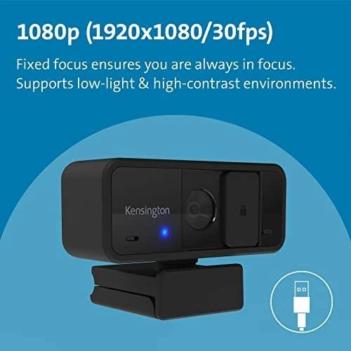 Kensington W1050 plataus kampo internetinė kamera su fiksuotu fokusavimu, 1080p