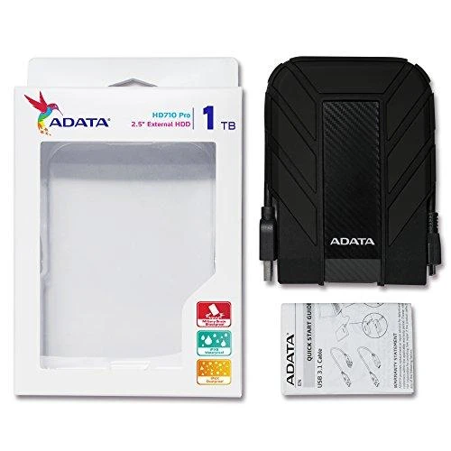 ADATA HD710P | 1000 GB | 2,5 " | USB 3.1 (atgalinis suderinamas su USB 2.0) | Juodas | 1.HD710 Pro atsparumo dulkėms ir vandeniui įvertinimai taikomi tik tada, kai USB prievado dangtelis yra tvirtai uždarytas. 2. Suderinamumas su konkrečiais pagrindiniais įrenginiais gali skirtis ir gali būti paveiktas sistemos 3. Norint prisijungti per USB 2.0, reikia prijungti du USB jungtys, kad būtų pakankamai maitinimo.
