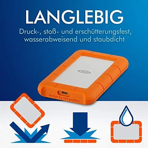 Kietasis diskas „LaCie“ mobilusis diskas Tvirtas USB-C 2,5 colio 5 TB 3600 RPM USB3.1